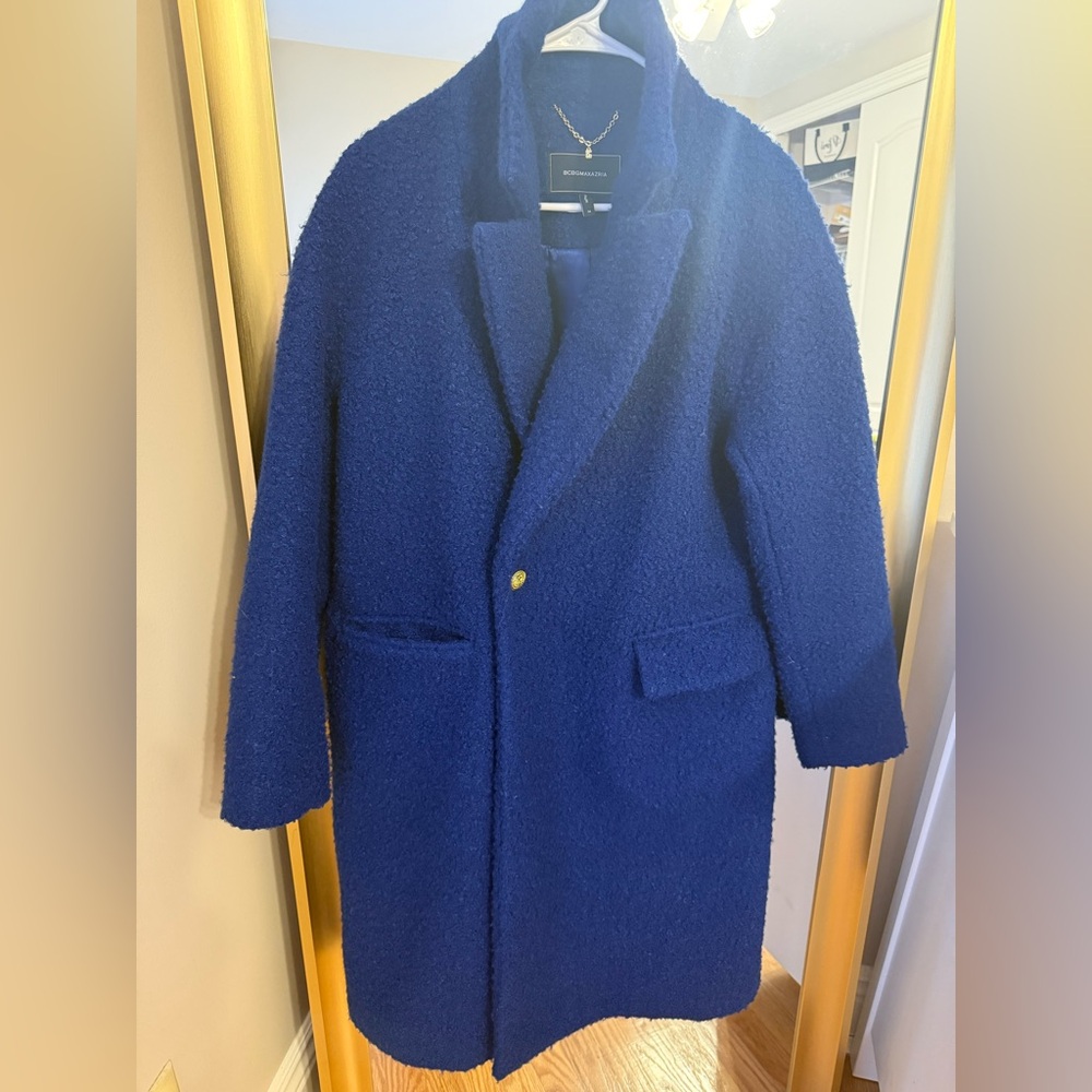 BCBGMaxAzria Royal Blue Bouclé Single-Button Pea Coat